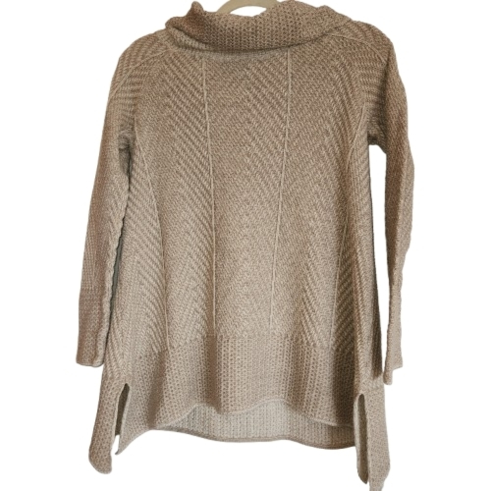 Eight Eight Eight Tan Textured Knit Cowl Neck Sweater Size M Loose Fit Lagenlook - Picture 2 of 10